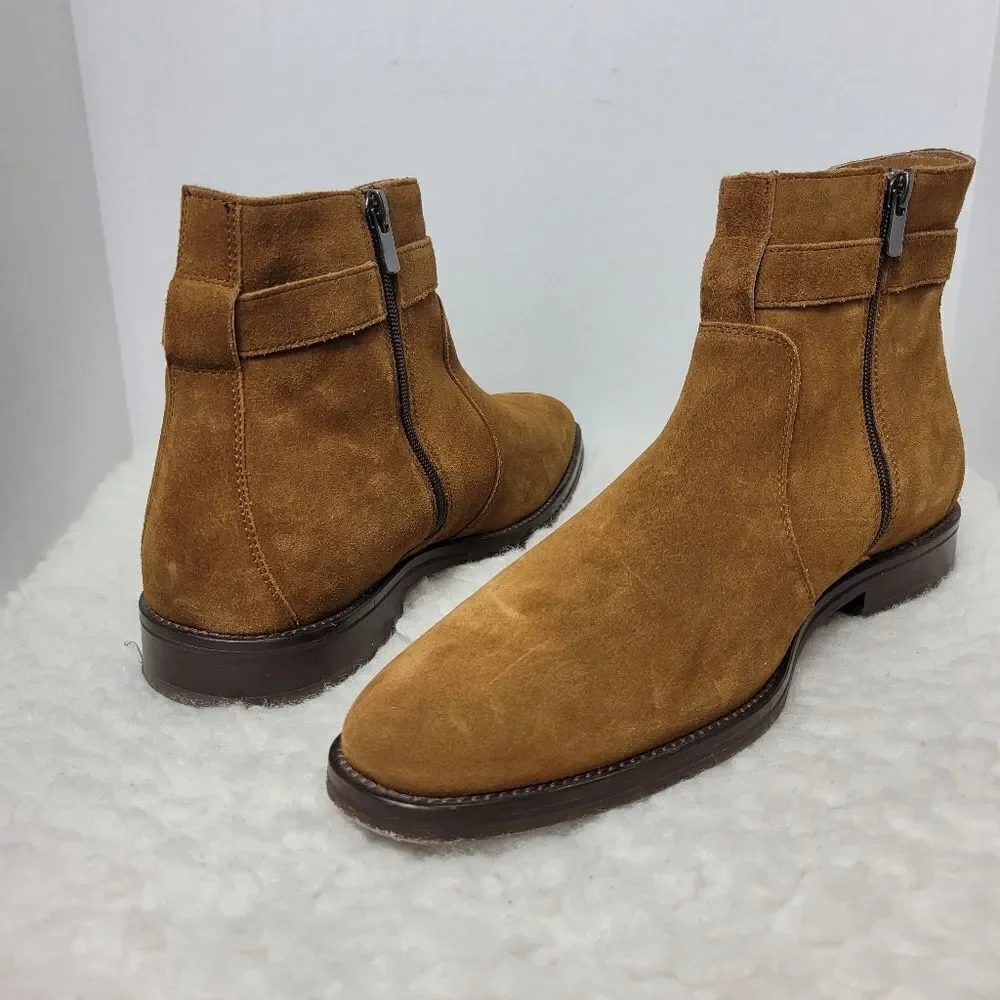 Johnston & Murphy Meade Men's Ankle Boots Size 10.5 M Buckle Brown Suede